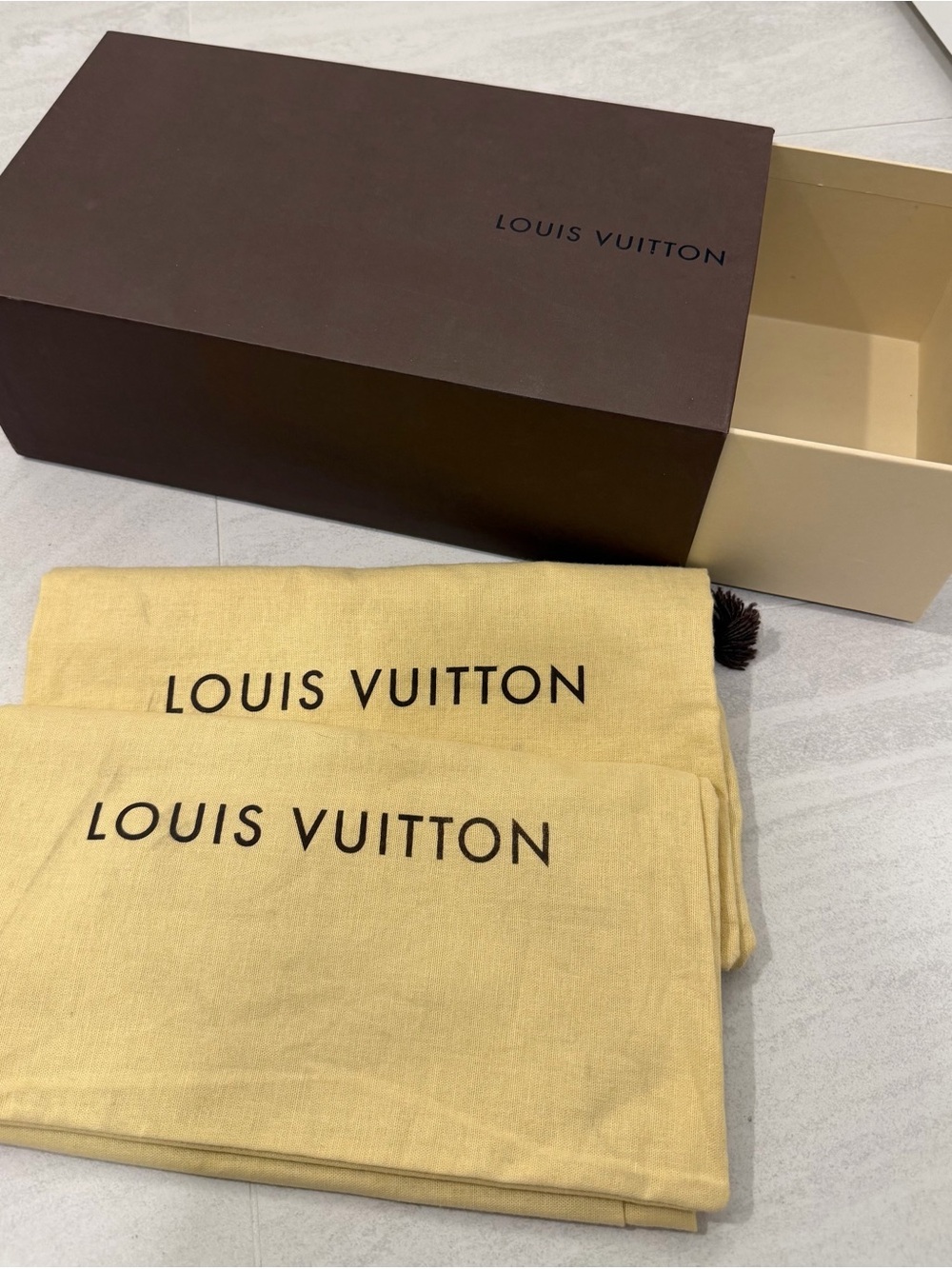 Louis Vuitton Beige Dust Bags with Brown Box